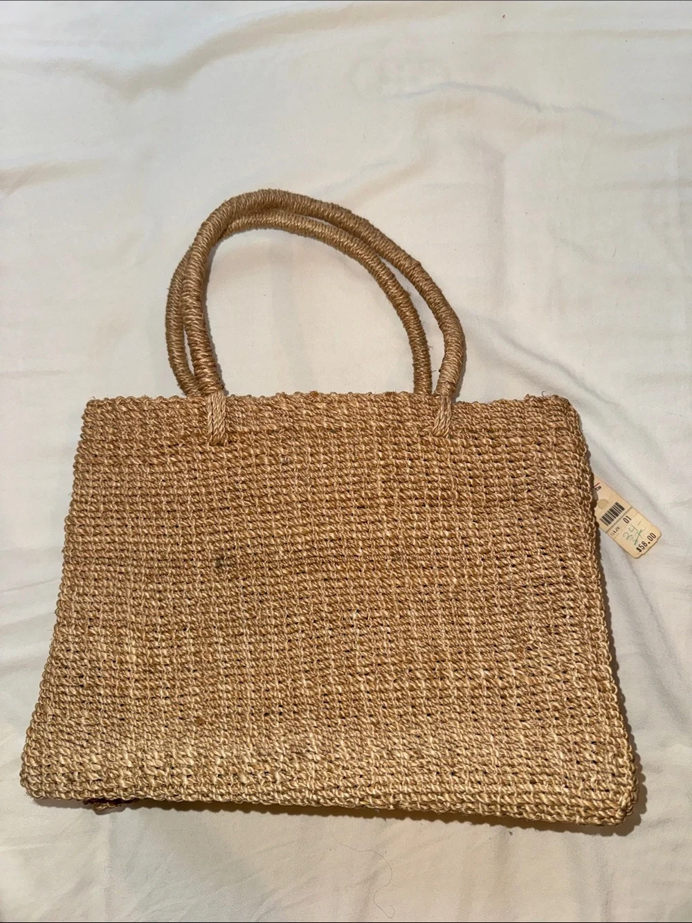 Talbots Natural Straw Tote with Pink-Red Floral Embellishments